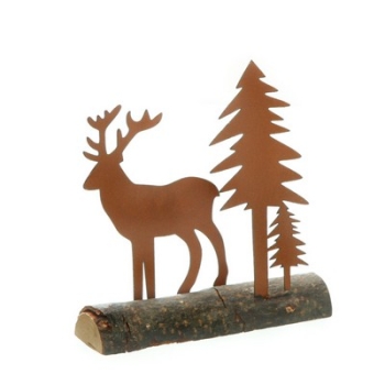 Hirsch auf Stamm, rostfarben,