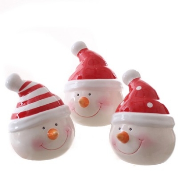 Schneemann-Kopf, 3x, WEIß/rot,