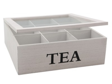 Teedose holz, 9 Kammer weiss