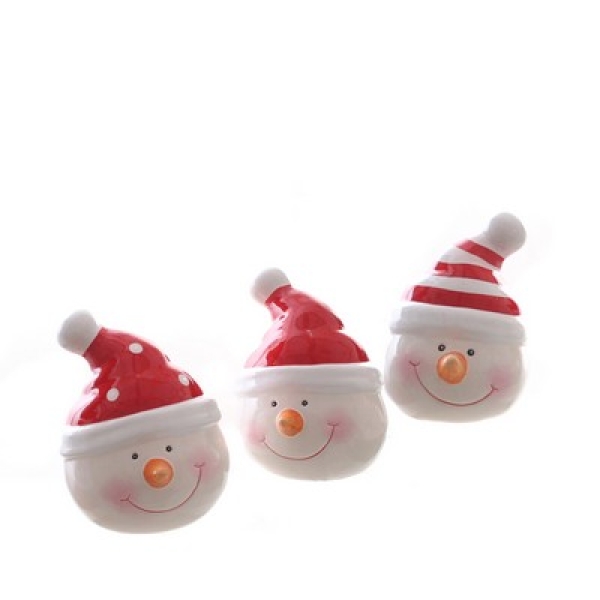 Schneemann-Kopf, 3x, WEIß/rot,