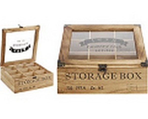 TEEKISTE HOLZ MIT 9 FÄCHERN