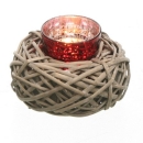 Windlicht im Weidenkorb, grau,
